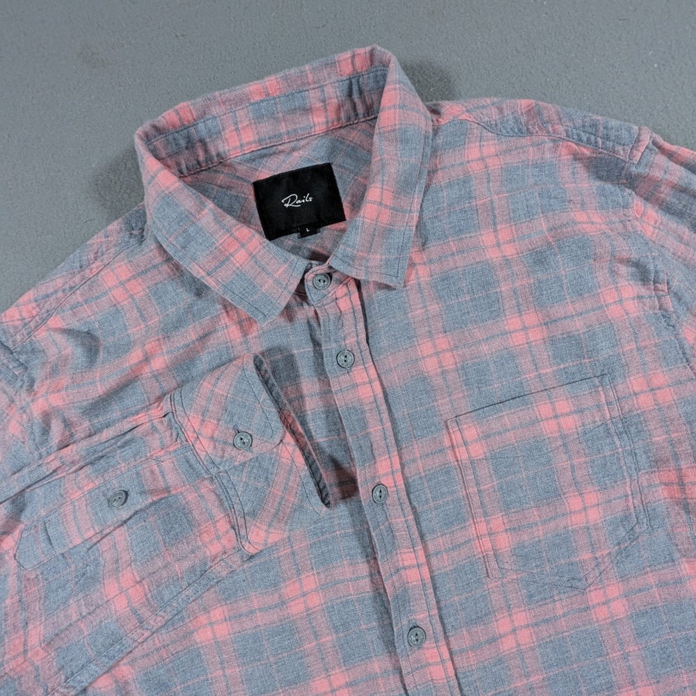 Rails Wyatt Plaid Button Down Shirt Mens Large Pink Grey Melange Cotton